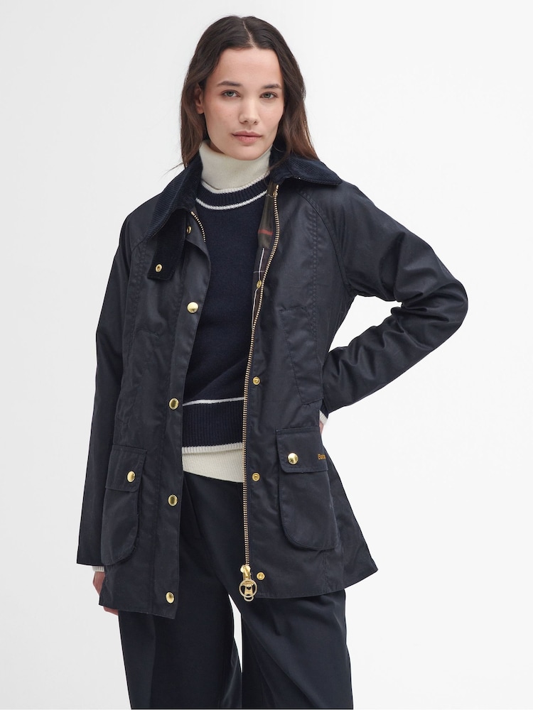 Barbour® Navy Modern Beadnell Wax Jacket - Image 1 of 9 Barbour® Navy Modern Beadnell Wax Jacket - Image 1 of 9