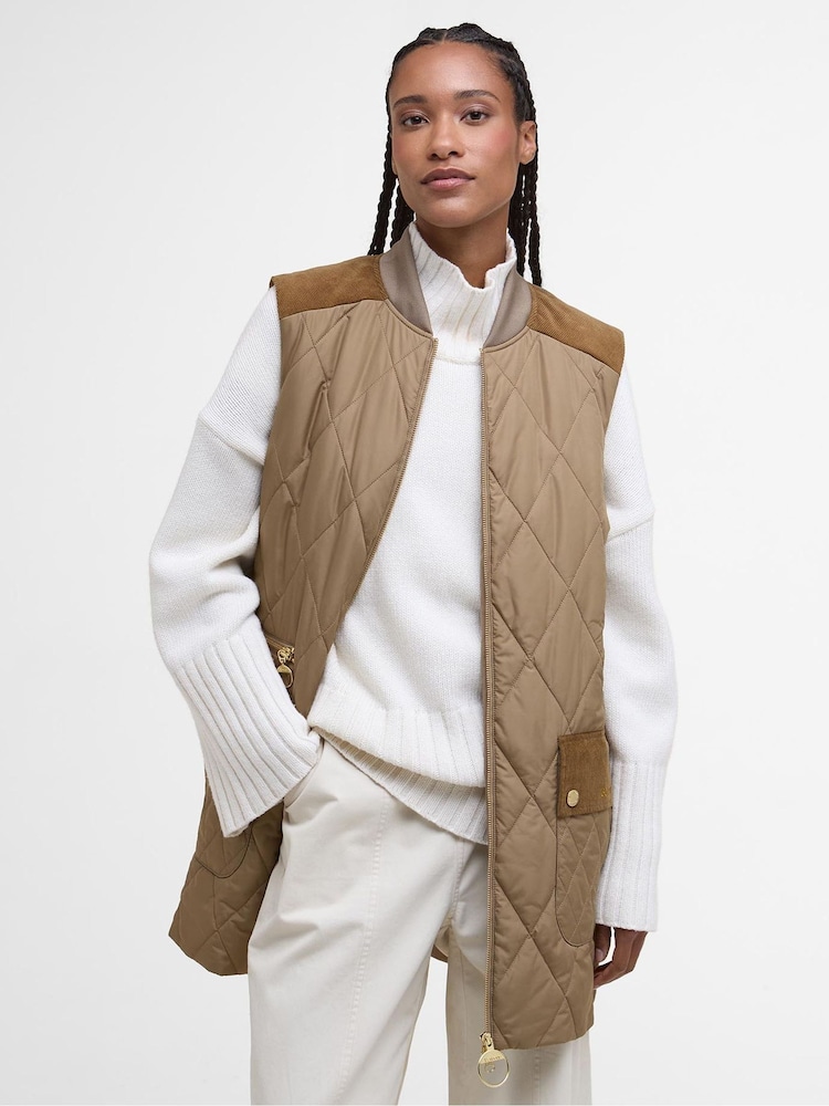 Barbour® Brown Lydia Diamond Quilt Gilet - Image 1 of 8 Barbour® Brown Lydia Diamond Quilt Gilet - Image 1 of 8