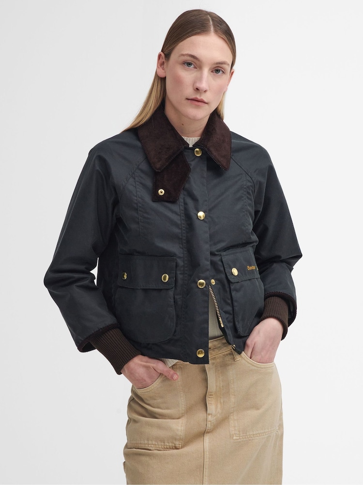 Barbour® Green Cropped Beadnell Wax Jacket - Image 1 of 7