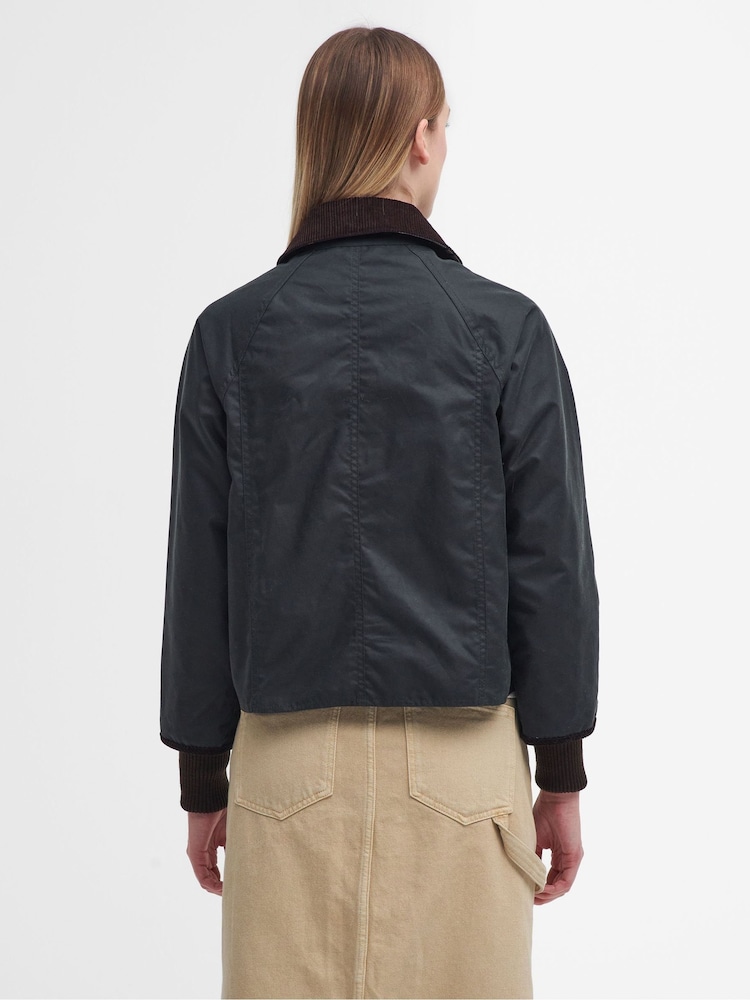 Barbour® Green Cropped Beadnell Wax Jacket - Image 2 of 7