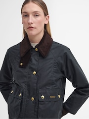 Barbour® Green Cropped Beadnell Wax Jacket - Image 4 of 7