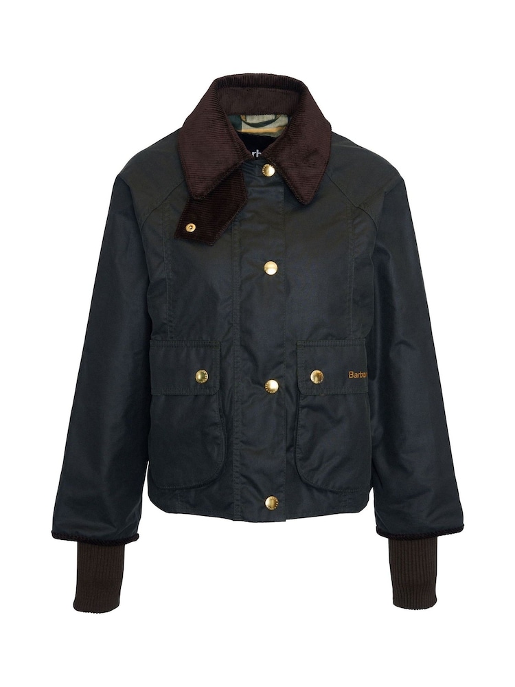 Barbour® Green Cropped Beadnell Wax Jacket - Image 7 of 7
