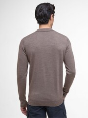 Barbour® International Brown Merino Long Sleeve Polo Shirt - Image 2 of 7