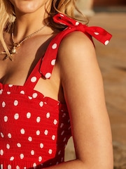 Sosandar Red Spot Print Tie Shoulder Midi Dress - Image 3 of 4