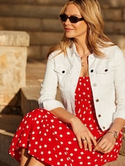 Sosandar Red Spot Print Tie Shoulder Midi Dress - Image 4 of 4