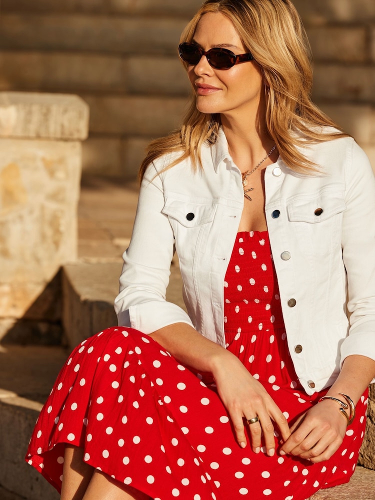Sosandar Red Spot Print Tie Shoulder Midi Dress - Image 4 of 4