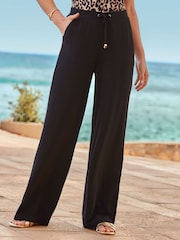 Sosandar Black Linen Blend Wide Leg Trousers - Image 4 of 4