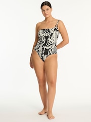 Sea Level Black Jungle Book One Shoulder Ring One Piece Swimsuit - Image 1 of 5