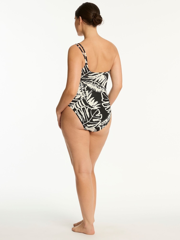 Sea Level Black Jungle Book One Shoulder Ring One Piece Swimsuit - Image 2 of 5