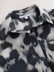 Grey Leopard Print Long Sleeve Mini Tie Waist Shirt Dress - Image 2 of 3