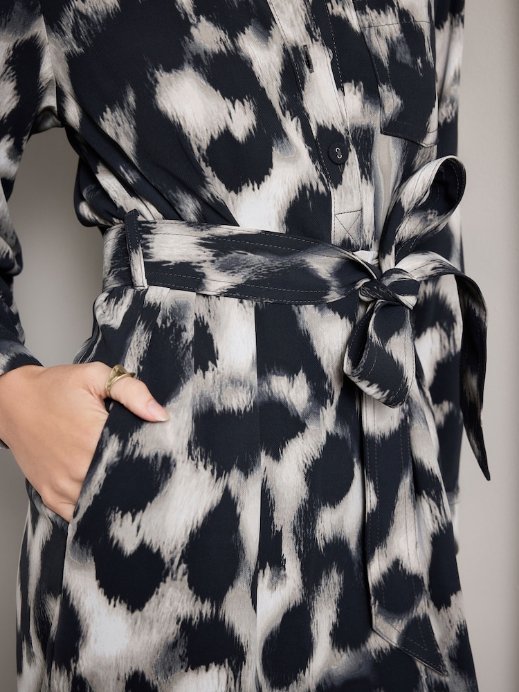 Buy Grey Leopard Print Mini Long Sleeve Tie Waist Shirt Dress from Next USA