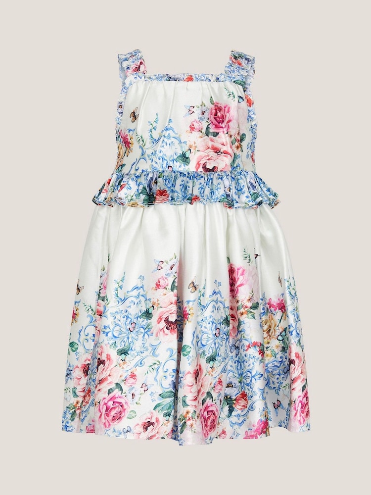 Monsoon Natural Baby Rose Floral Satin Dress - Image 1 of 1