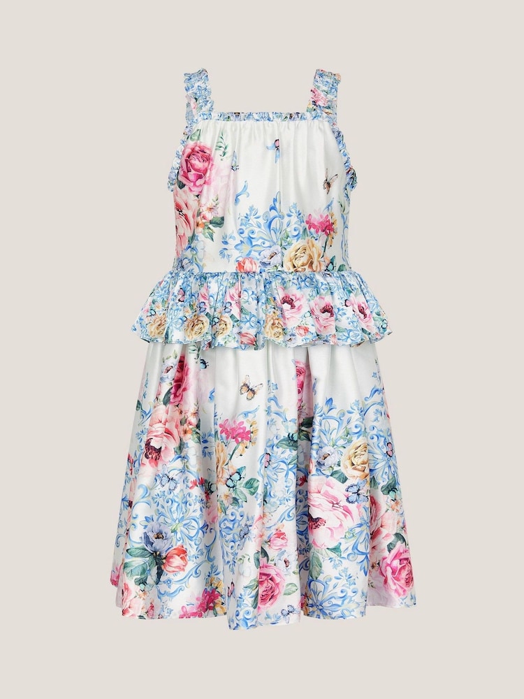 Monsoon Natural Rose Floral Satin Dress - Image 1 of 3