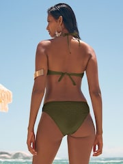 Love & Roses Olive Green Textured Shell Trim Bandeau Bikini Top - Image 3 of 4