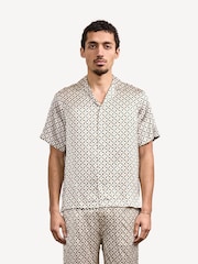 Frescobol Carioca Natural Roberto Silk Short Sleeve Shirt Lotus Print - Image 1 of 1