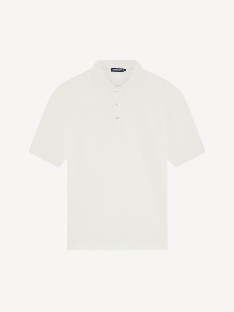 Frescobol Carioca White Horacio Linen Blend Piquet Short Sleeve Polo Shirt - Image 1 of 2