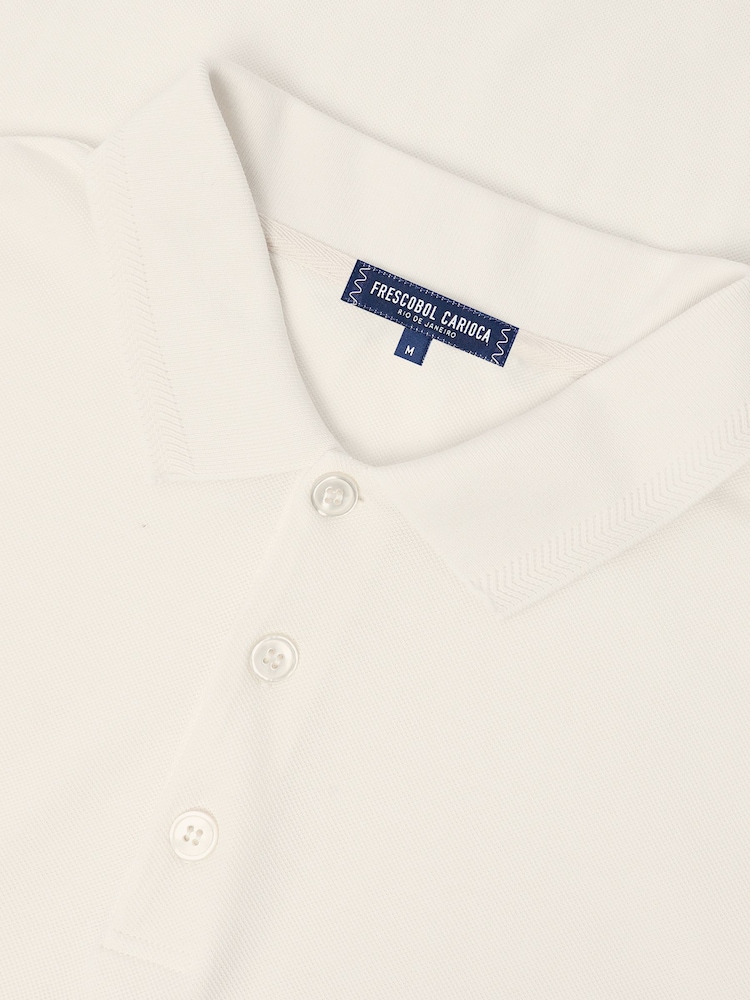 Frescobol Carioca White Horacio Linen Blend Piquet Short Sleeve Polo Shirt - Image 2 of 2