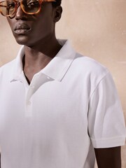 Frescobol Carioca White Horacio Linen Blend Piquet Short Sleeve Polo Shirt - Image 6 of 8