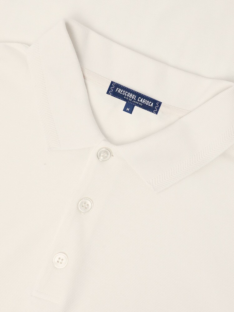 Frescobol Carioca White Horacio Linen Blend Piquet Short Sleeve Polo Shirt - Image 8 of 8