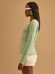 River Island Green Boucle Square Neck Long Sleeve Top - Image 2 of 4