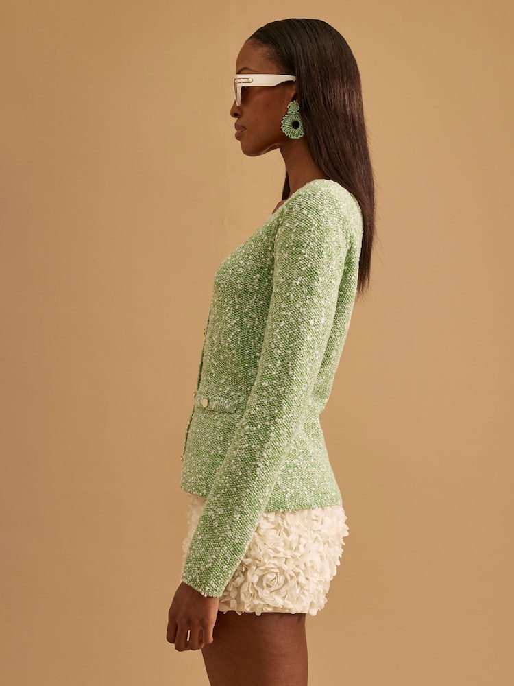 River Island Green Boucle Square Neck Long Sleeve Top - Image 2 of 4 River Island Green Boucle Square Neck Long Sleeve Top - Image 2 of 4