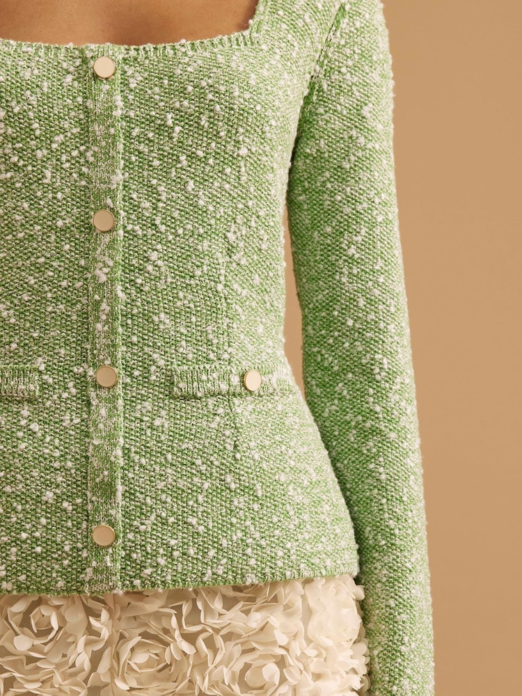 River Island Green Boucle Square Neck Long Sleeve Top - Image 4 of 4