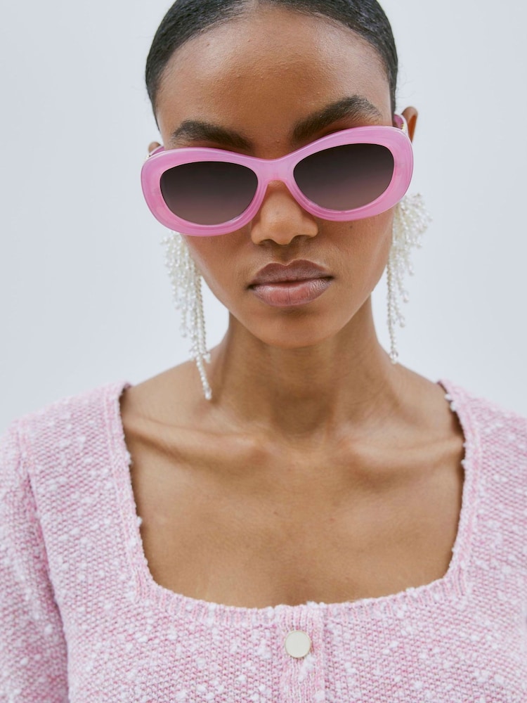 River Island Pink Boucle Square Neck Long Sleeve Top - Image 5 of 5