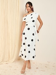 Friends Like These White Spot Petite Off The Shoulder Scuba Midi Dress - Image 1 of 5