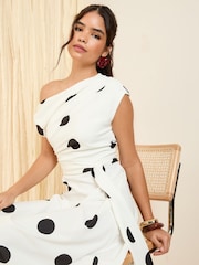 Friends Like These White Spot Petite Off The Shoulder Scuba Midi Dress - Image 2 of 5