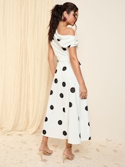 Friends Like These White Spot Petite Off The Shoulder Scuba Midi Dress - Image 5 of 5