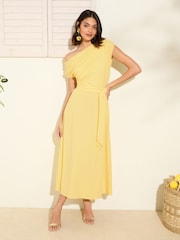 Friends Like These Pale Yellow Off The Shoulder Scuba Midi Dress - Image 1 of 5