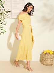 Friends Like These Pale Yellow Off The Shoulder Scuba Midi Dress - Image 3 of 5