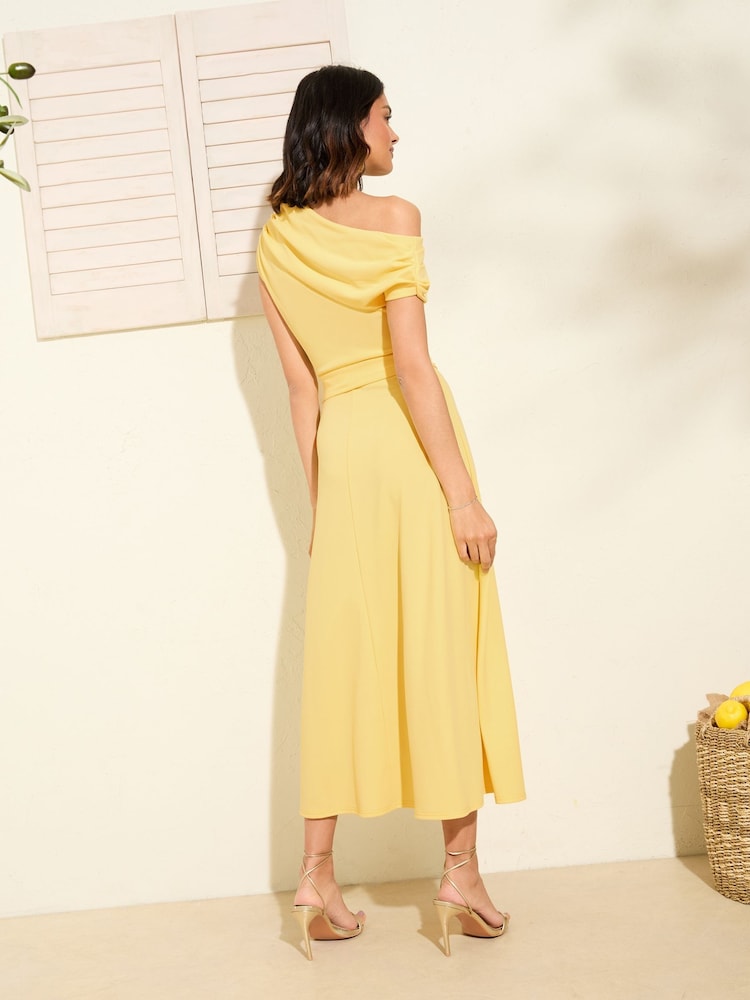 green emerald velvet dress BETWEEN THE LINES MIDI DRESS IN YELLOW  AKIRA