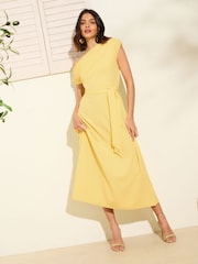 Friends Like These Pale Yellow Off The Shoulder Scuba Midi Dress - Image 5 of 5