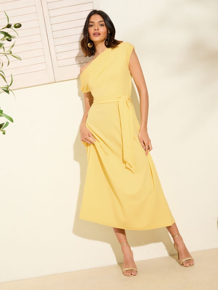 Friends Like These Pale Yellow Off The Shoulder Scuba Midi Dress - Image 5 of 5