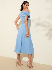 Friends Like These Pale Blue Petite Off The Shoulder Scuba Midi Dress - Image 4 of 4