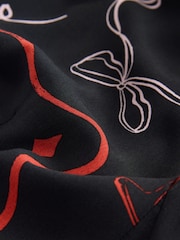Black/Pink Christmas Print Mini Long Sleeve A-Line Seam Detail Dress - Image 2 of 3