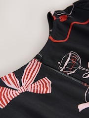 Black/Pink Christmas Print Mini Long Sleeve A-Line Seam Detail Dress - Image 3 of 3