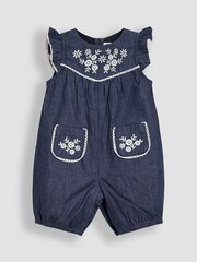 JoJo Maman Bébé Blue Embroidered Chambray Dungarees & Top Set - Image 2 of 7
