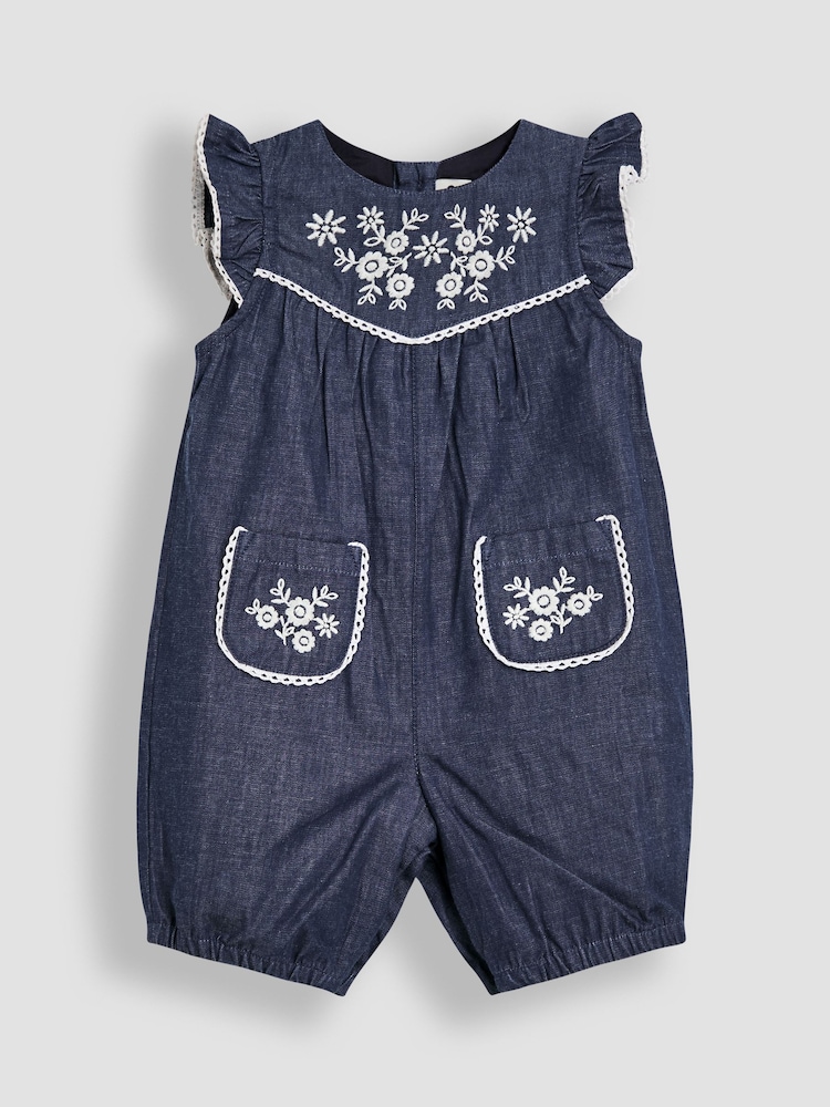JoJo Maman Bébé Denim Blue Embroidered Chambray Dungarees & Top Set - Image 2 of 7 JoJo Maman Bébé Denim Blue Embroidered Chambray Dungarees & Top Set - Image 2 of 7