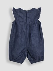 JoJo Maman Bébé Blue Embroidered Chambray Dungarees & Top Set - Image 3 of 7