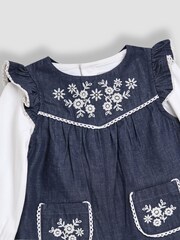JoJo Maman Bébé Blue Embroidered Chambray Dungarees & Top Set - Image 6 of 7
