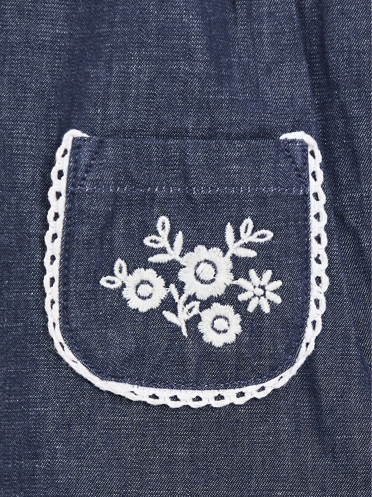 JoJo Maman Bébé Blue Embroidered Chambray Dungarees & Top Set - Image 7 of 7