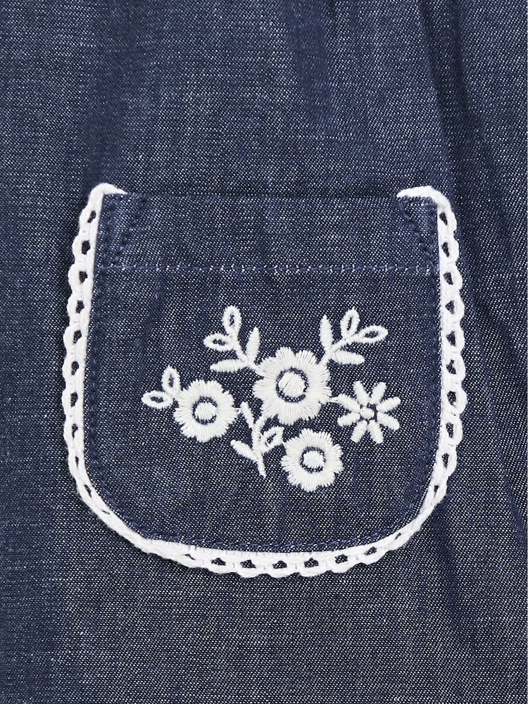 JoJo Maman Bébé Denim Blue Embroidered Chambray Dungarees & Top Set - Image 7 of 7 JoJo Maman Bébé Denim Blue Embroidered Chambray Dungarees & Top Set - Image 7 of 7