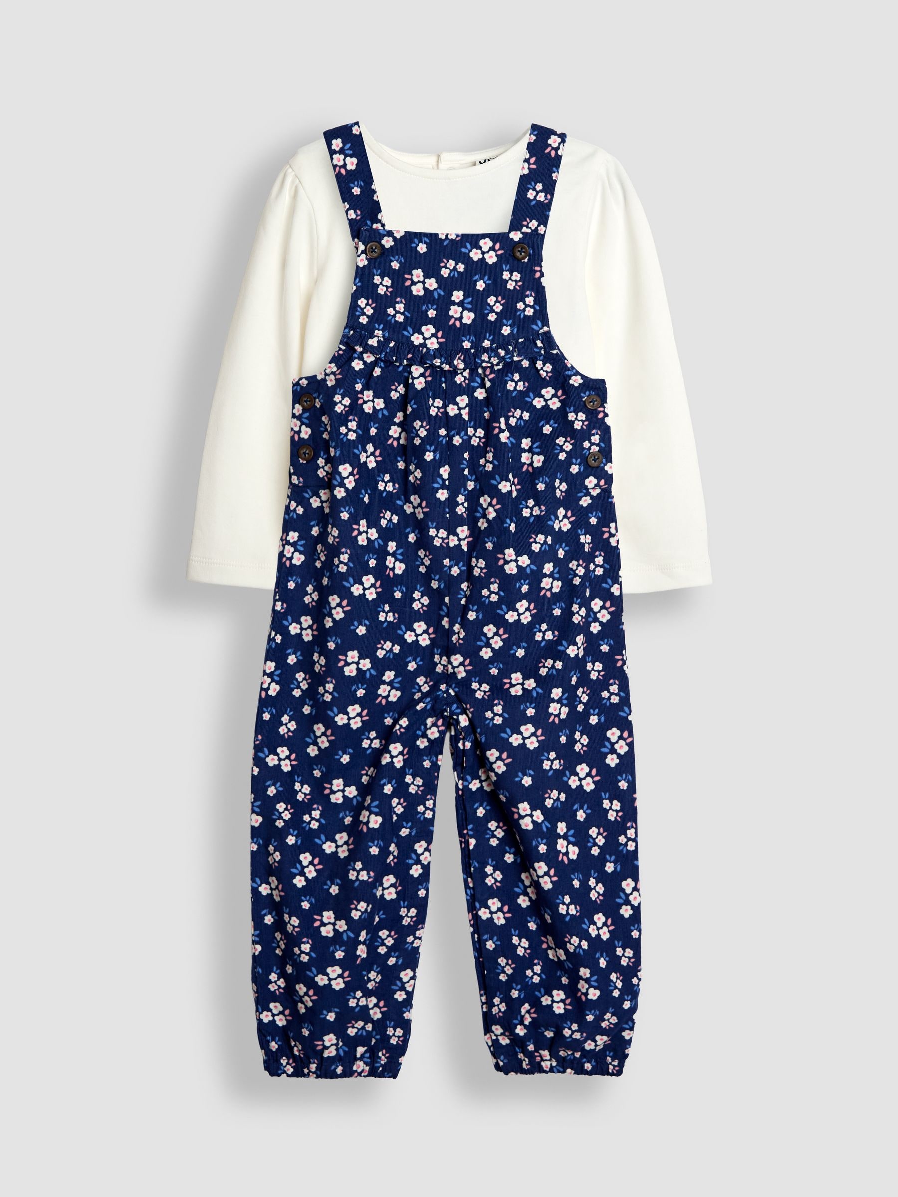 JoJo Maman Bébé Blue Cord Dungarees & Top Set