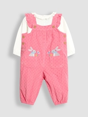 JoJo Maman Bébé Pink Appliqué Cord Dungarees & Top Set - Image 1 of 6