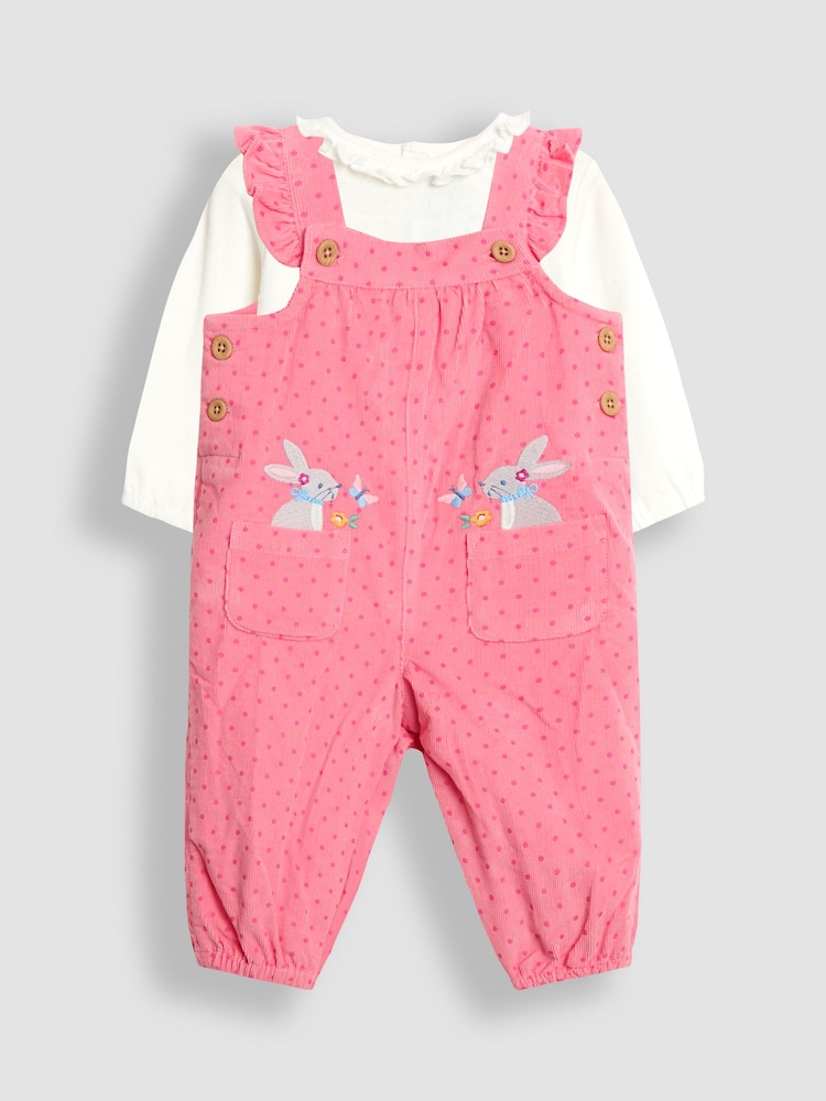 JoJo Maman Bébé Pink Appliqué Cord Dungarees & Top Set - Image 1 of 6