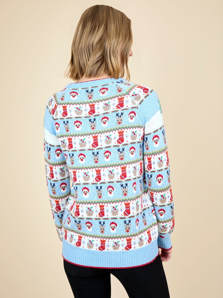 JoJo Maman Bébé Blue Women's Christmas Fair Ground Fairisle Jumper - Image 2 of 3