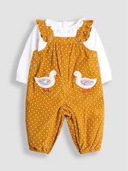 JoJo Maman Bébé Yellow Appliqué Cord Dungarees & Top Set - Image 1 of 6