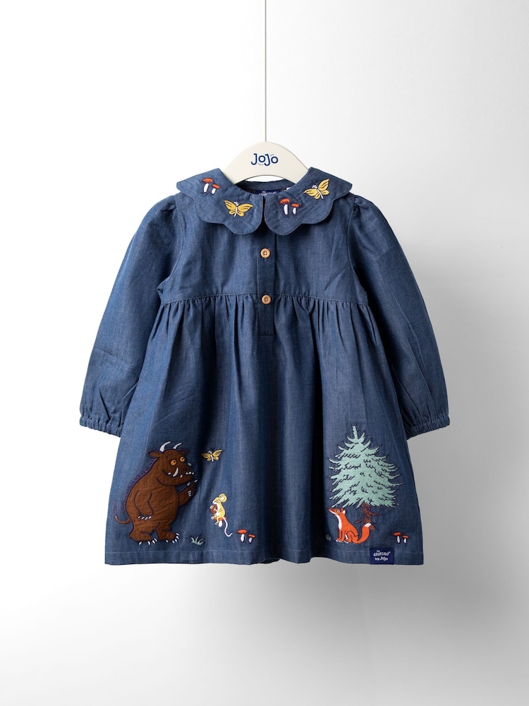 JoJo Maman Bébé Blue Gruffalo Chambray Button Through Dress - Image 1 of 5